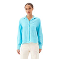 Karen Kane Long Sleeve Linen Button-Up Shirt Aqua front view