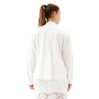 Karen Kane Long Sleeve Linen Button-Up Shirt Off White back view