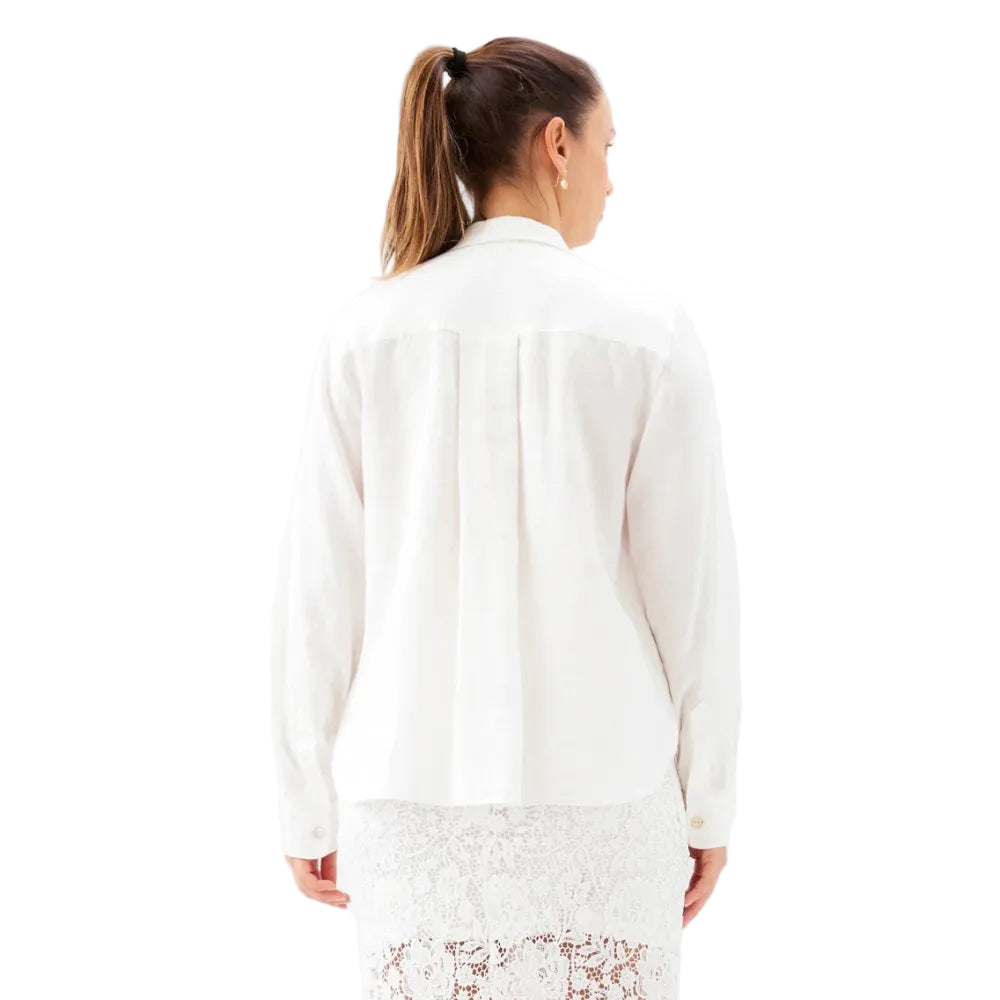 Karen Kane Long Sleeve Linen Button-Up Shirt Off White back view
