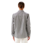 Karen Kane Long Sleeve Stripe Embroidered Shirt Black Off White back view