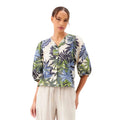 Karen Kane Puff Sleeve Button Front Shirt in Island Palms print front view