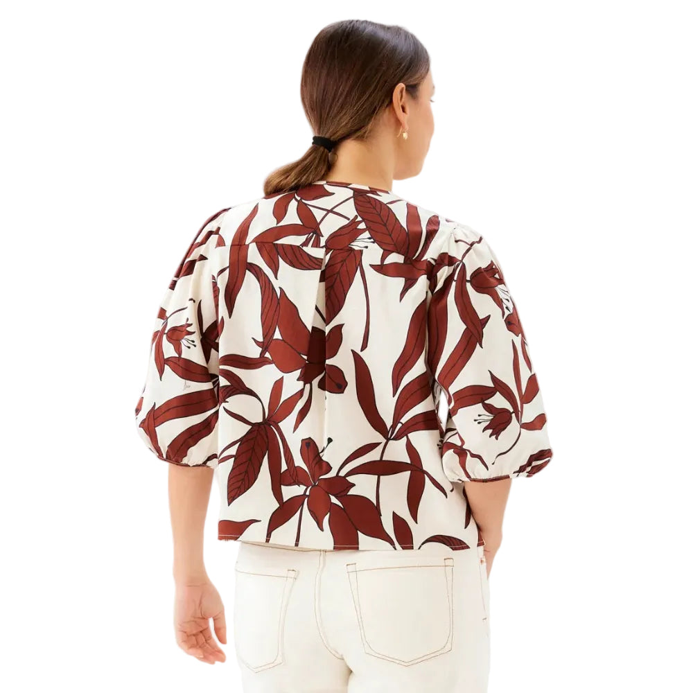 Karen Kane Puff Sleeve Button-Front Top Coco Bloom Print back view