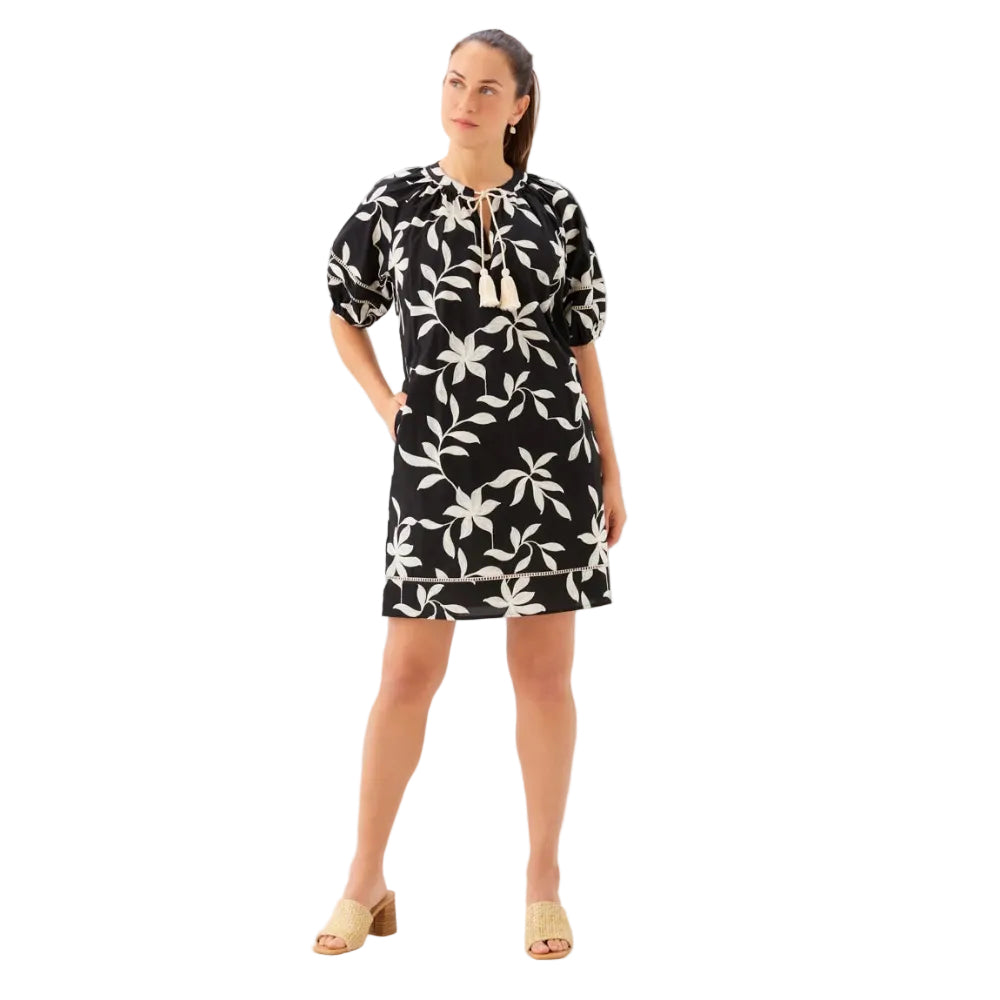 Karen Kane Puff Sleeve Tassel Dress Black front view