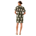 Karen Kane Puff Sleeve Tassel Dress in olive and natural back view
