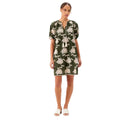 Karen Kane Puff Sleeve Tassel Dress in olive and natural front view