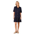 Karen Kane Puff Sleeve Tiered Shirtdress in navy shown from the front 