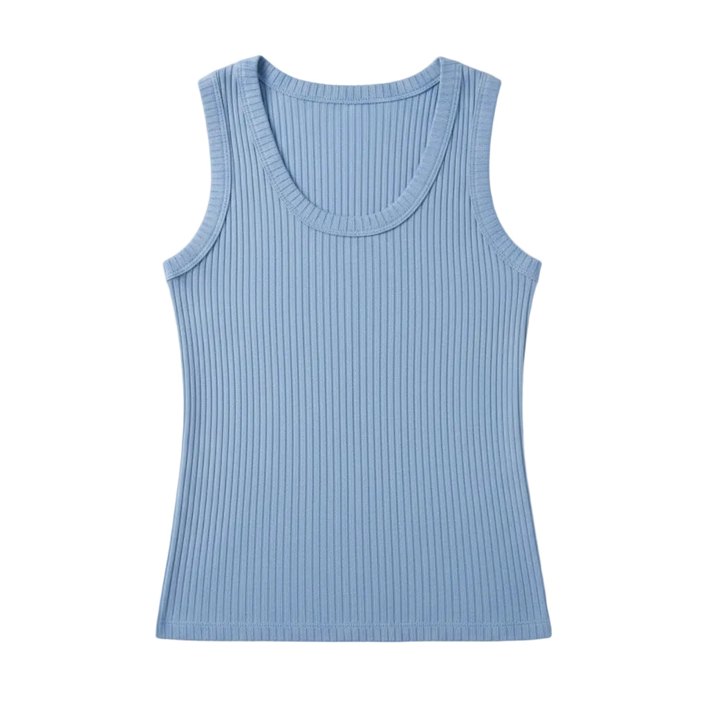 Karen Kane Rib Scoop Neck Tank Chambray front view