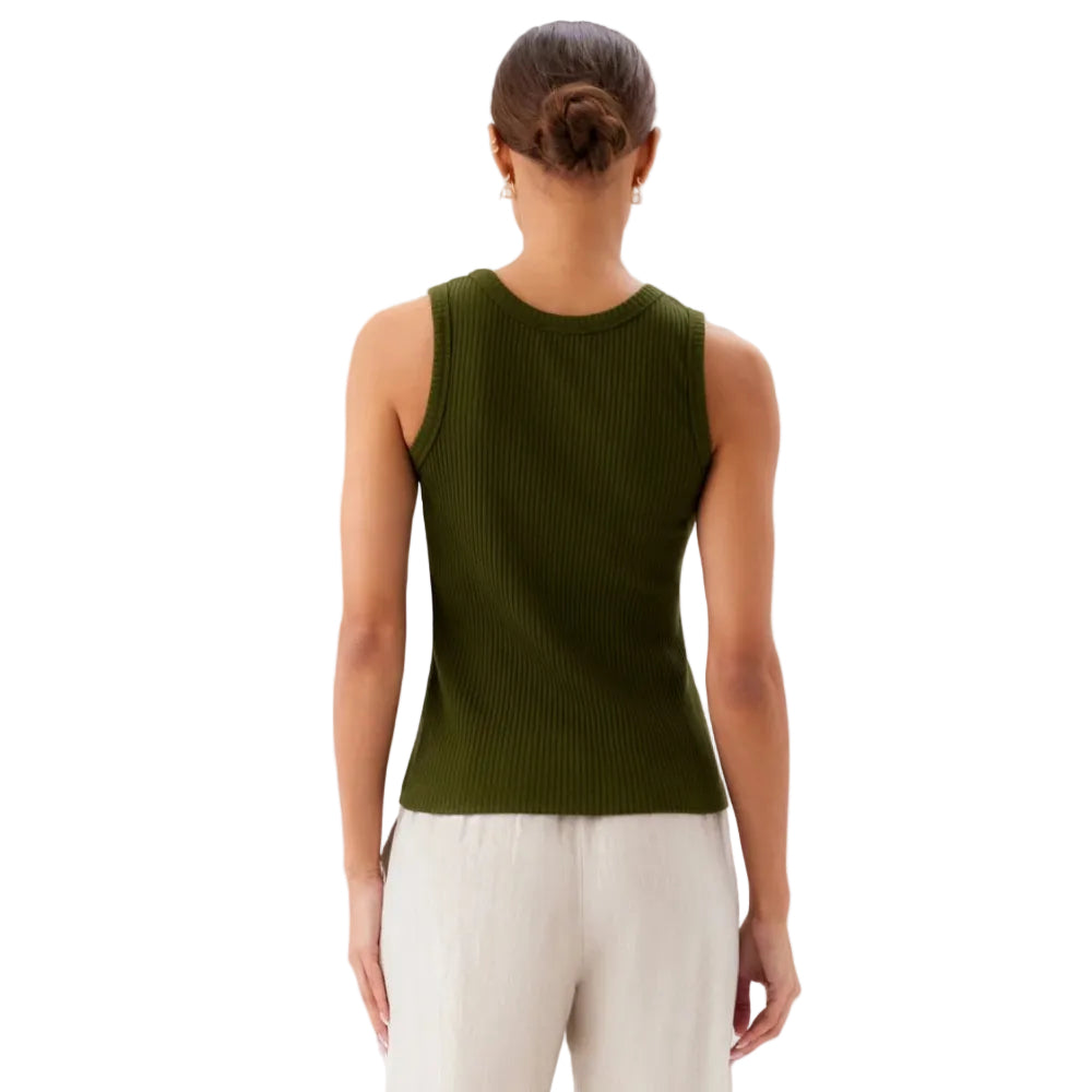 Karen Kane Rib Scoop Neck Tank olive back view