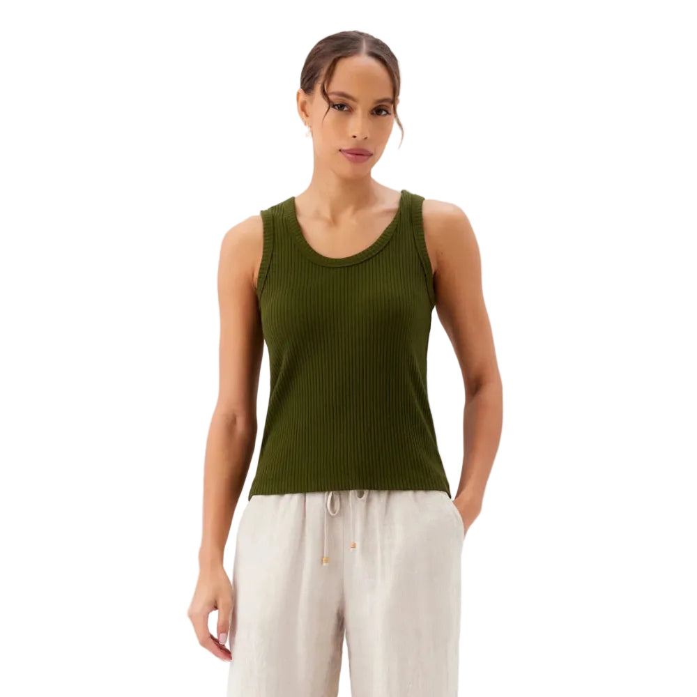 Karen Kane Rib Scoop Neck Tank Olive front view