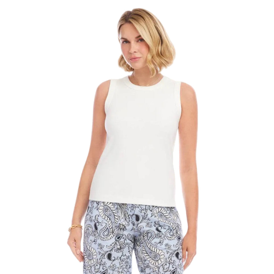 Karen Kane Ribbed Crewneck Tank Cream front view