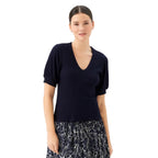 Karen Kane Ribbed Short Sleeve Top Navy front view
