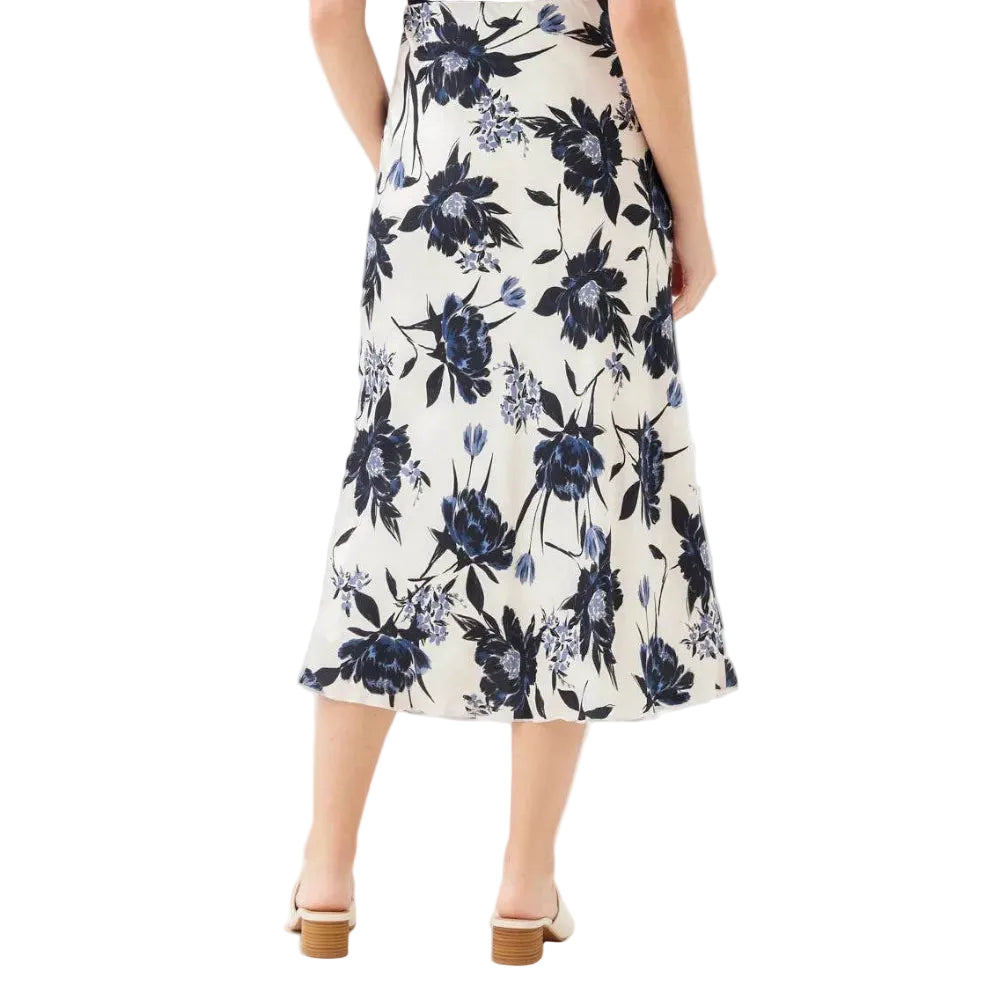 Karen Kane Satin Bias Cut Skirt in Feather Flowers print back view