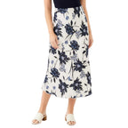 Karen Kane Satin Bias Cut Skirt in Feather Flowers print front view