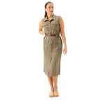 Karen Kane Sleeveless Midi Shirtdress in olive front view