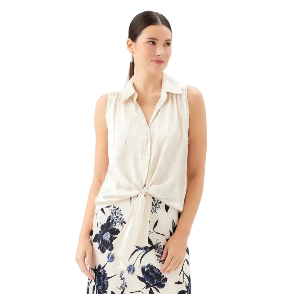 Karen Kane Sleeveless Tie-Front Top Ecru front view