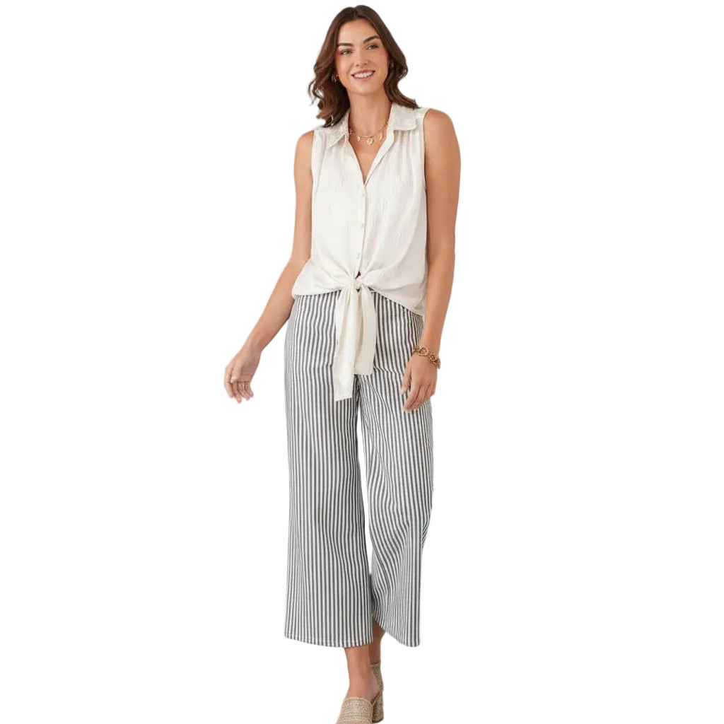Karen Kane Sleeveless Tie-Front Top Ecru full body view