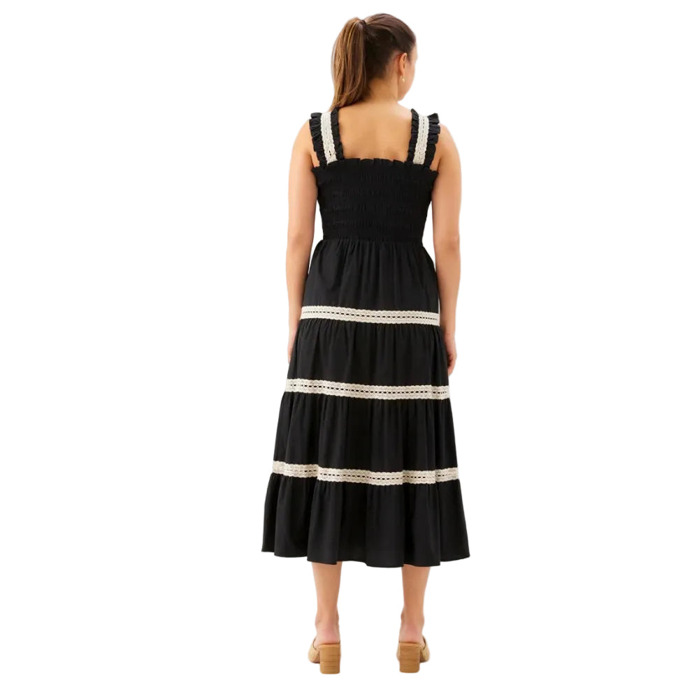 Karen Kane Sleeveless Tiered Midi Dress Blue Natural back view