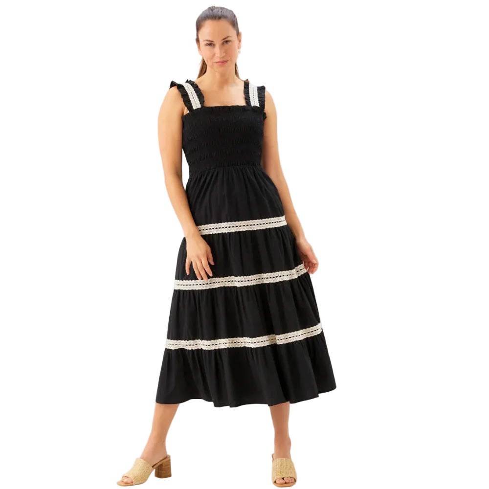 Karen Kane Sleeveless Tiered Midi Dress Blue Natural front view