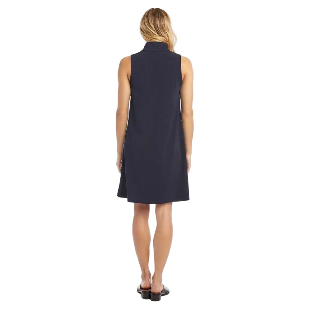 Karen Kane Sleeveless Zip-Up Travel Jersey Dress in navy back view