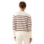 Karen Kane Stripe Cardigan Sweater Cream Chocolate back view