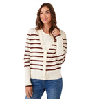Karen Kane Stripe Cardigan Sweater Cream Chocolate front view