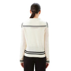 Karen Kane Stripe Sailor Collar Cardigan Sweater Off White Black back view