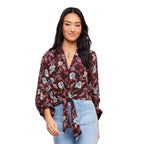 Karen Kane Women's Blouson Sleeve Tie-Front Top in Print front view