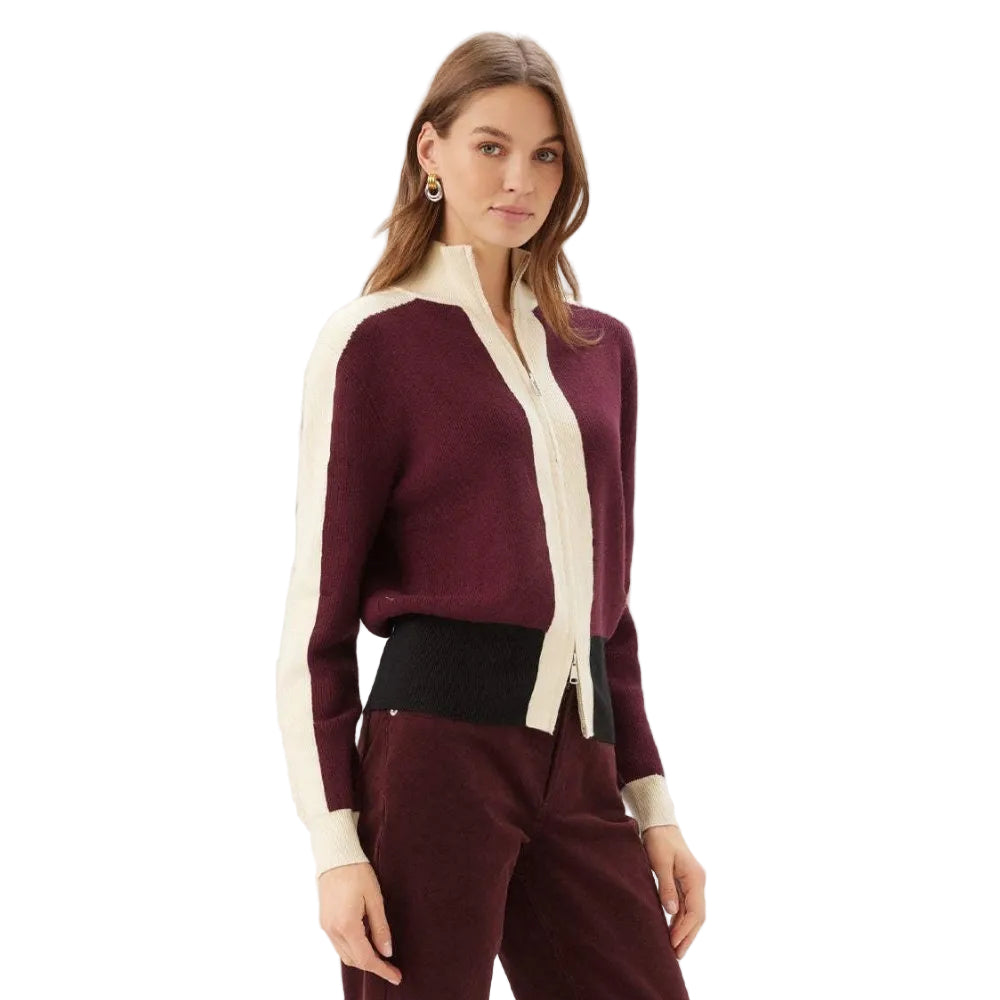 Karen Kane Women's Colorblock Zip-Up Cardigan Sweater in Multi front view