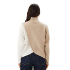 Karen Kane Women's Crossover Colorblock Top in Light Tan with Ivory back view