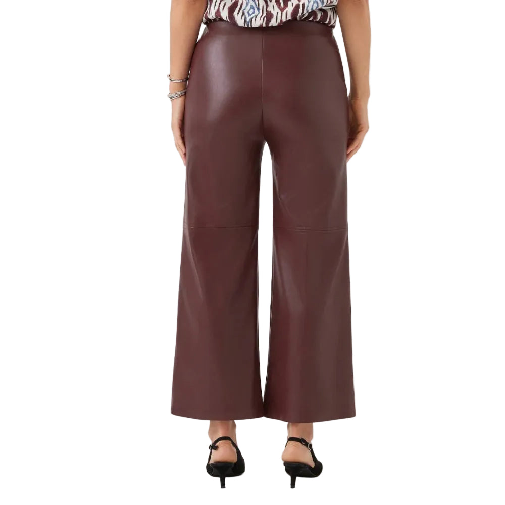 Karen Kane Women's Faux Leather Pull On Ankle Pants in Wine back view