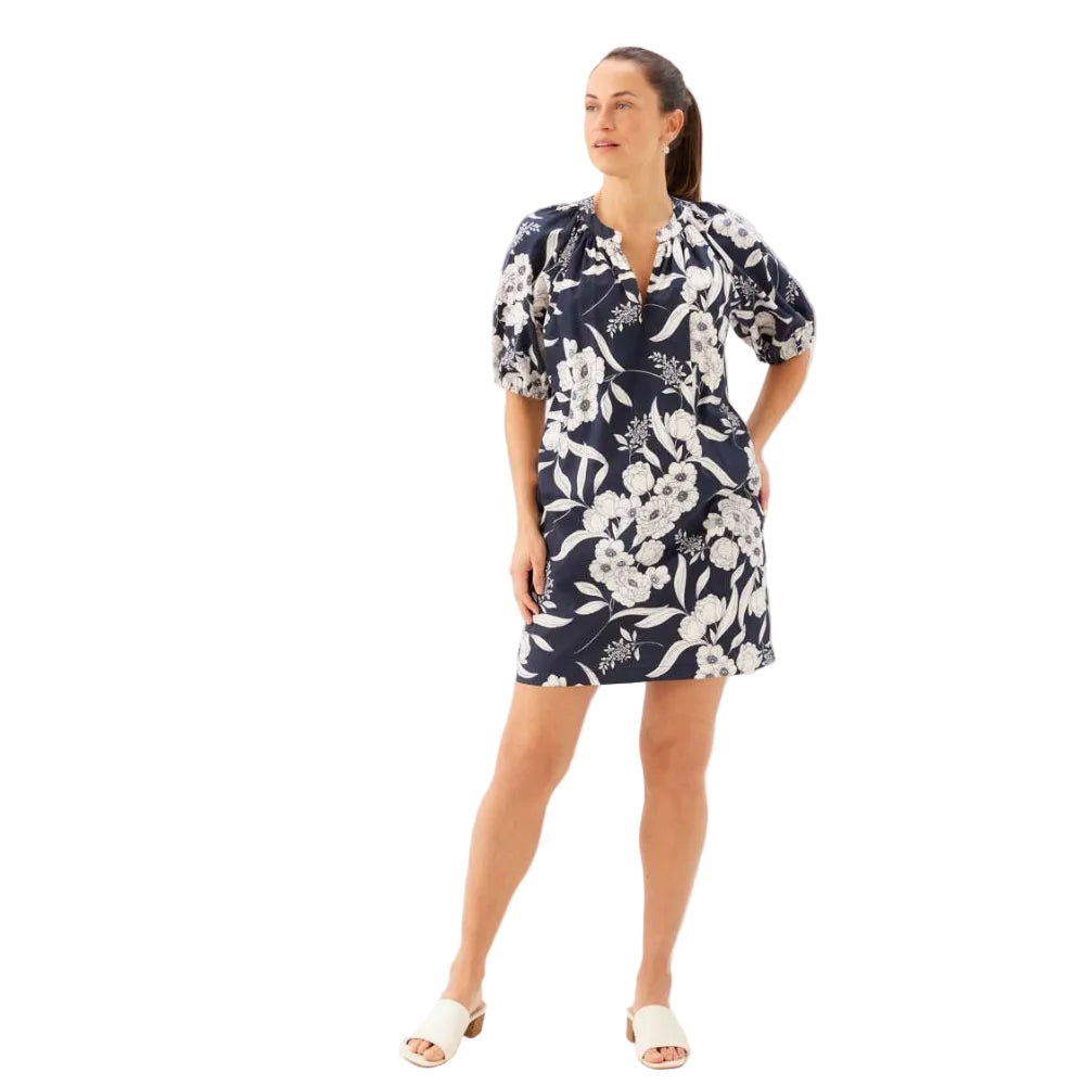 Front view of Karen Kane Women’s Puff Sleeve Peasant Dress in Floral Print