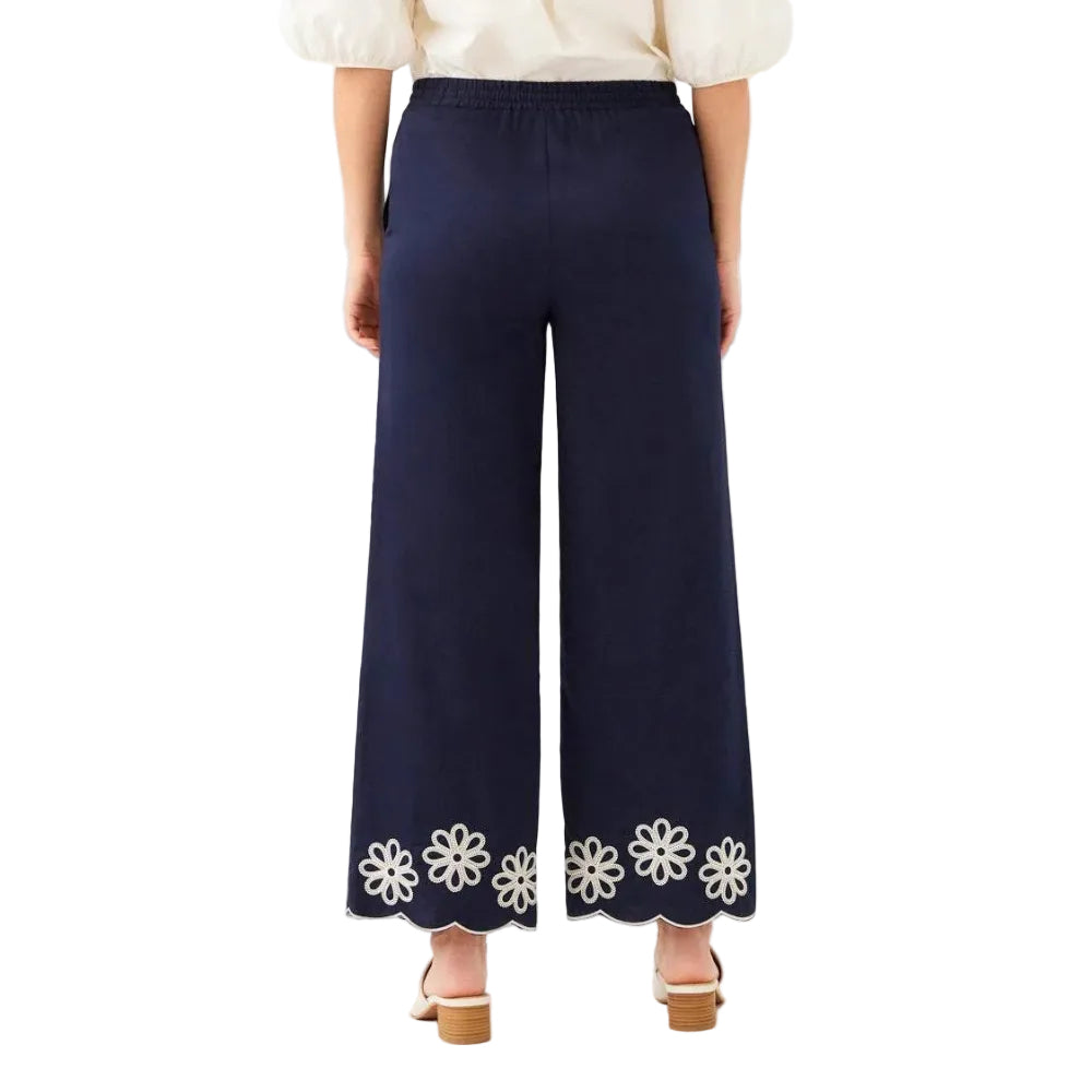 Back view of Karen Kane Women’s Scallop Drawstring Pants in Navy