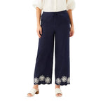 Front view of Karen Kane Women’s Scallop Drawstring Pants in Navy
