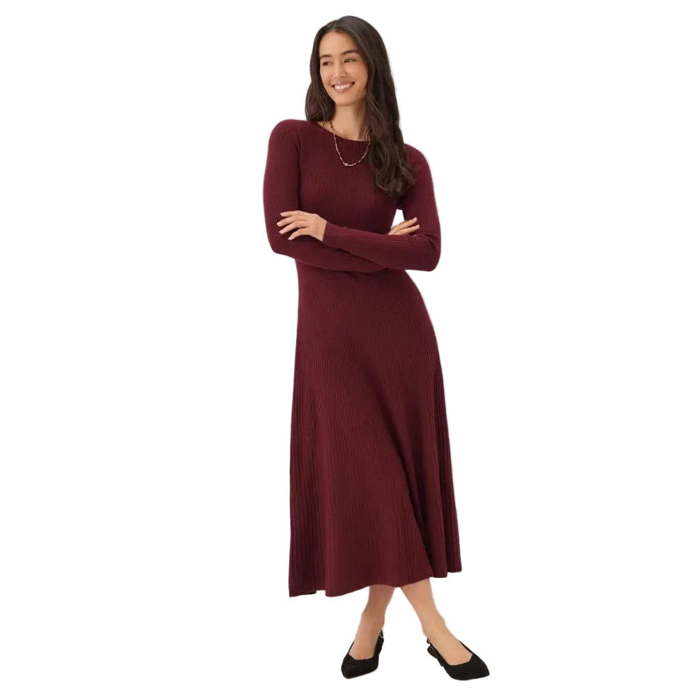 Karen Kane Women's Seamless Sweater Midi Dress in Wine front view
