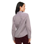Karen Kane Women's Stripe Long Sleeve Single Pocket Button-Up Shirt in Wine back view