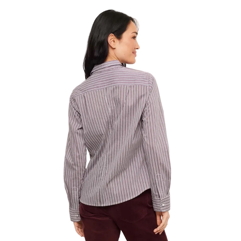 Karen Kane Women's Stripe Long Sleeve Single Pocket Button-Up Shirt in Wine back view