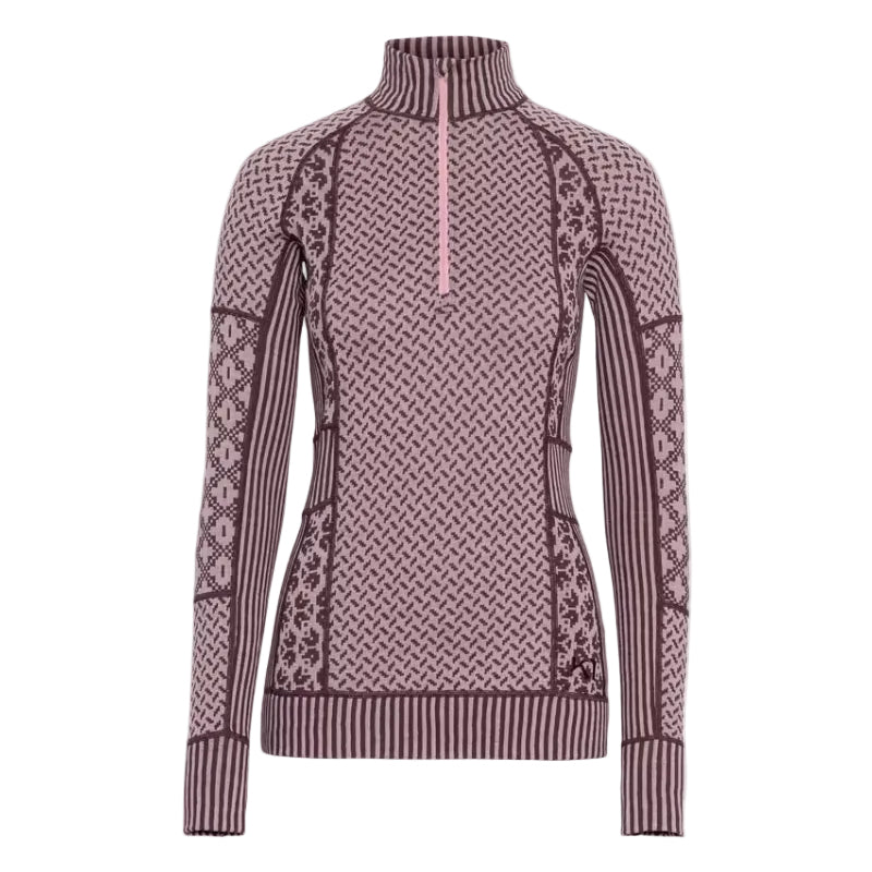 Kari Traa Women's Smekker Half Zip Merino Base Layer in Cocoa Powder front view