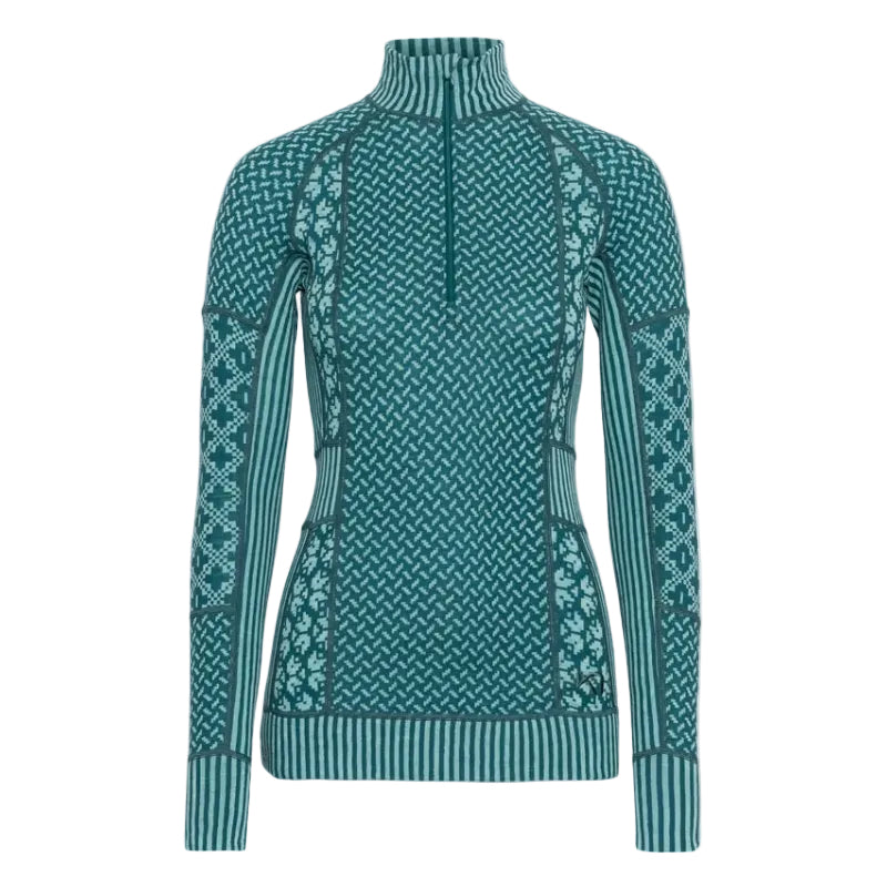 Kari Traa Women's Smekker Half Zip Merino Base Layer in Peacock front view