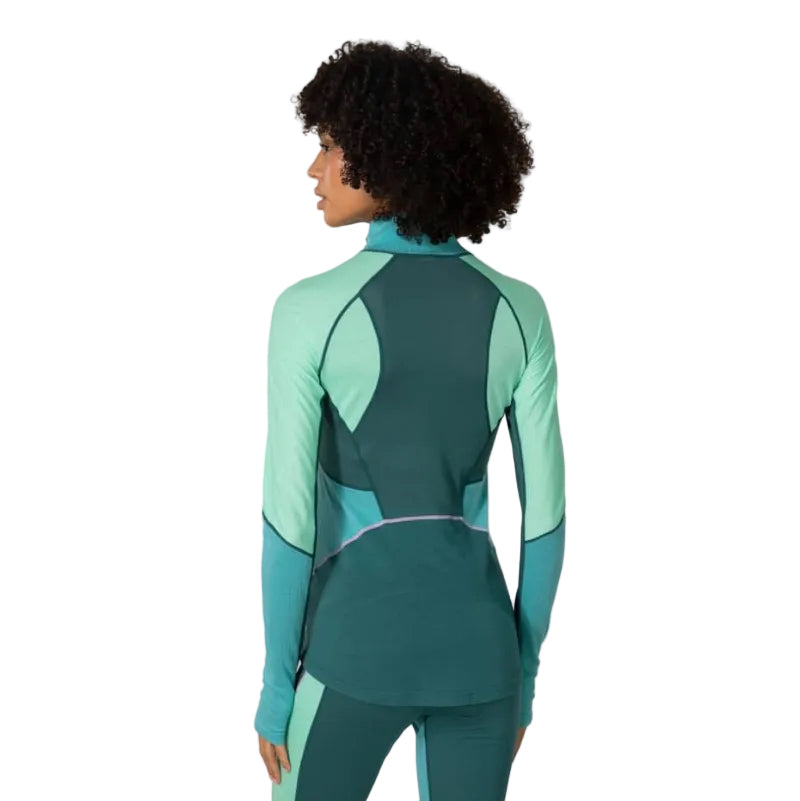 Kari Traa Women’s Alma Half Zip in Peacock back view showing contrast ventilation panels and raglan sleeves