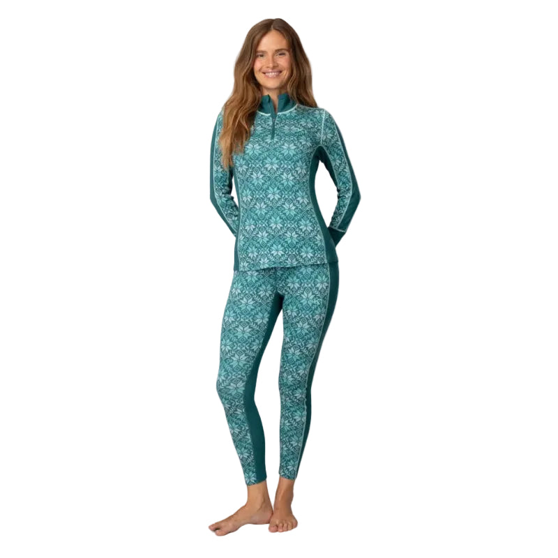 Kari Traa Women’s Anna Half Zip in Peacock full front view with Nordic snowflake pattern