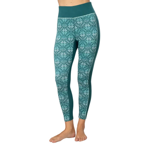 Kari Traa Women’s Anna High Waist Base Layer Pants in Peacock front view with Nordic pattern