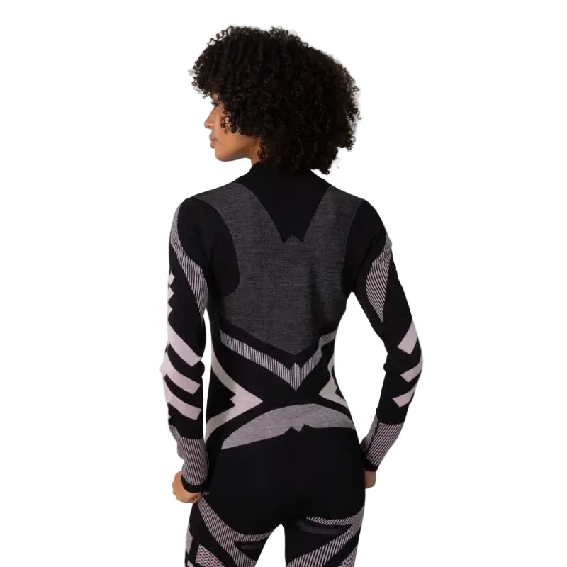 Kari Traa Women’s Faith Half Zip in Black back view showing the patterned merino wool construction