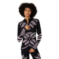 Kari Traa Women’s Faith Half Zip in Black front view with oversized Rose pattern and body-mapped knit construction