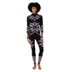 Kari Traa Women’s Faith Half Zip in Black full front view with oversized Rose pattern and body-mapped knit construction