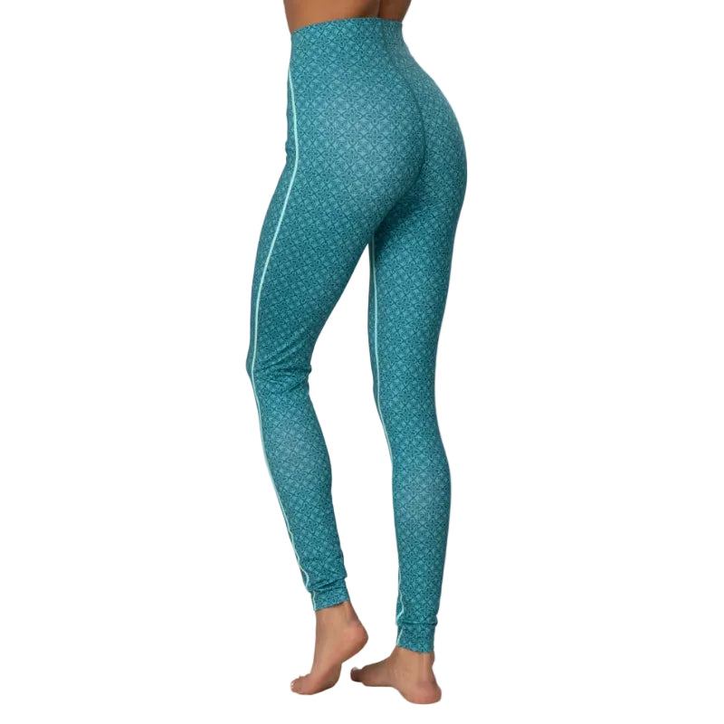 Kari Traa Women’s Fryd High Waist Base Layer Pants in Peacock back view showing the slim fit and high waist