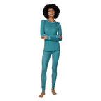 Kari Traa Women’s Fryd High Waist Base Layer Pants in Peacock front view with allover print and high waistband