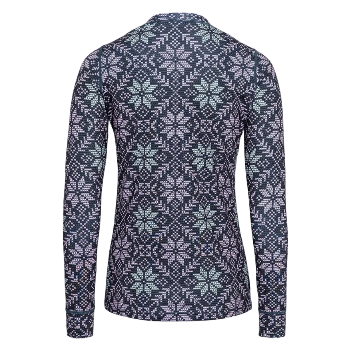 Kari Traa Women’s Fryd Long Sleeve Base Layer in Dark Steel back view showing the slim fit and allover print