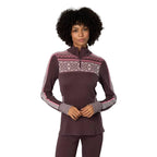 Kari Traa Women’s Ines Half Zip in Cocoa Powder front view with Nordic-inspired chest and sleeve pattern