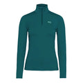 Kari Traa Women’s Lilja Half Zip in Peacock front view with graphic print and half-zip neckline