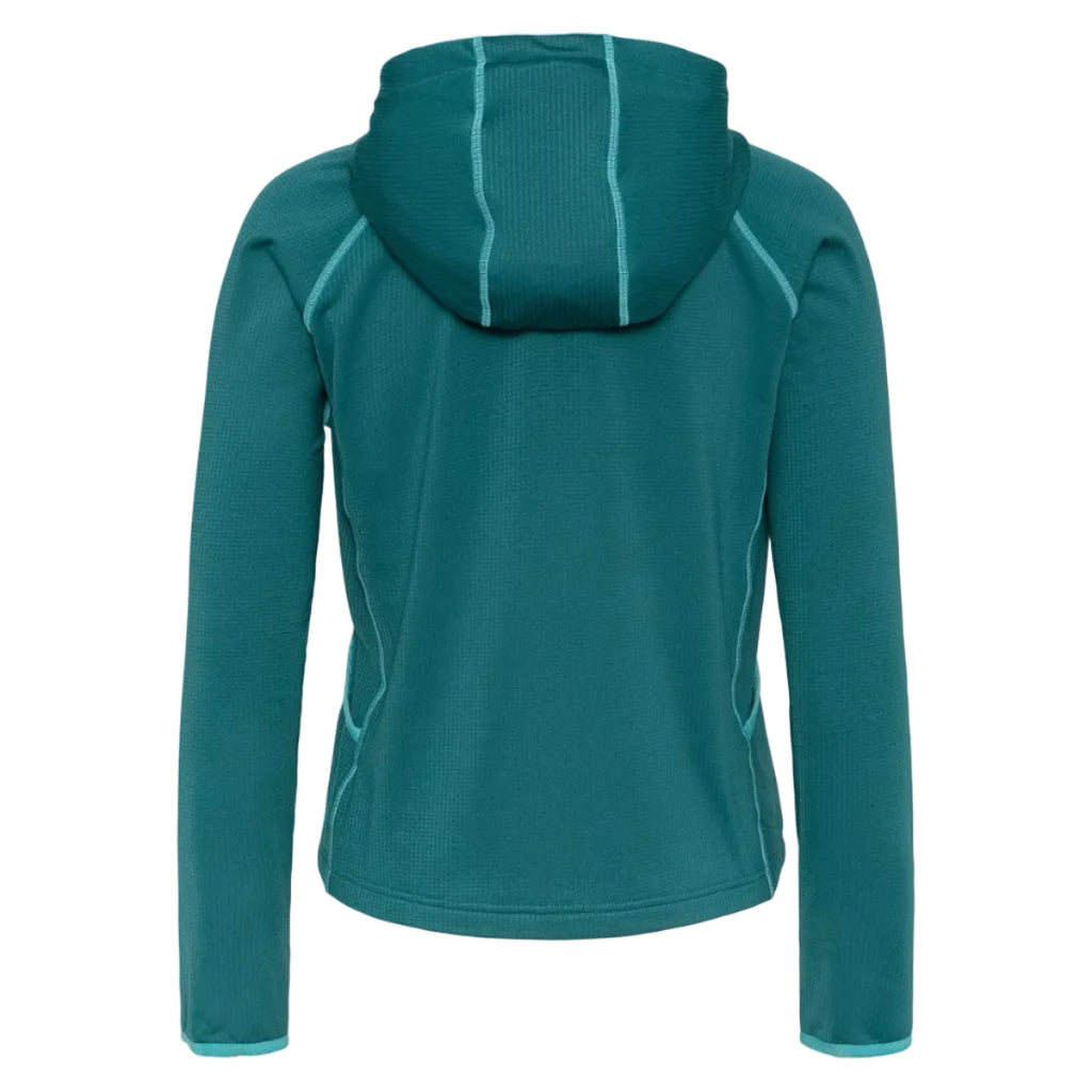 Kari Traa Women’s Mika Full Zip Hood in Peacock back view showing the cropped fit and fixed hood